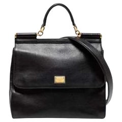 Dolce & Gabbana Black Leather Large Miss Sicily Top Handle Bag