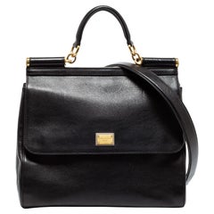 Dolce & Gabbana Große Miss Sicily Top Handle Bag aus schwarzem Leder