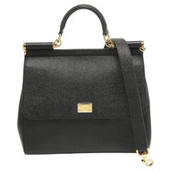 Dolce & Gabbana Große Miss Sicily Top Handle Bag aus schwarzem Leder