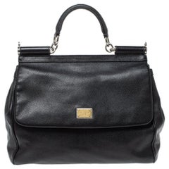 Dolce & Gabbana Black Leather Large Miss Sicily Tote