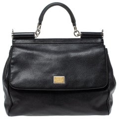 Dolce & Gabbana Black Leather Large Miss Sicily Tote