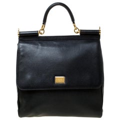 Dolce & Gabbana Black Leather Large Miss Sicily Tote