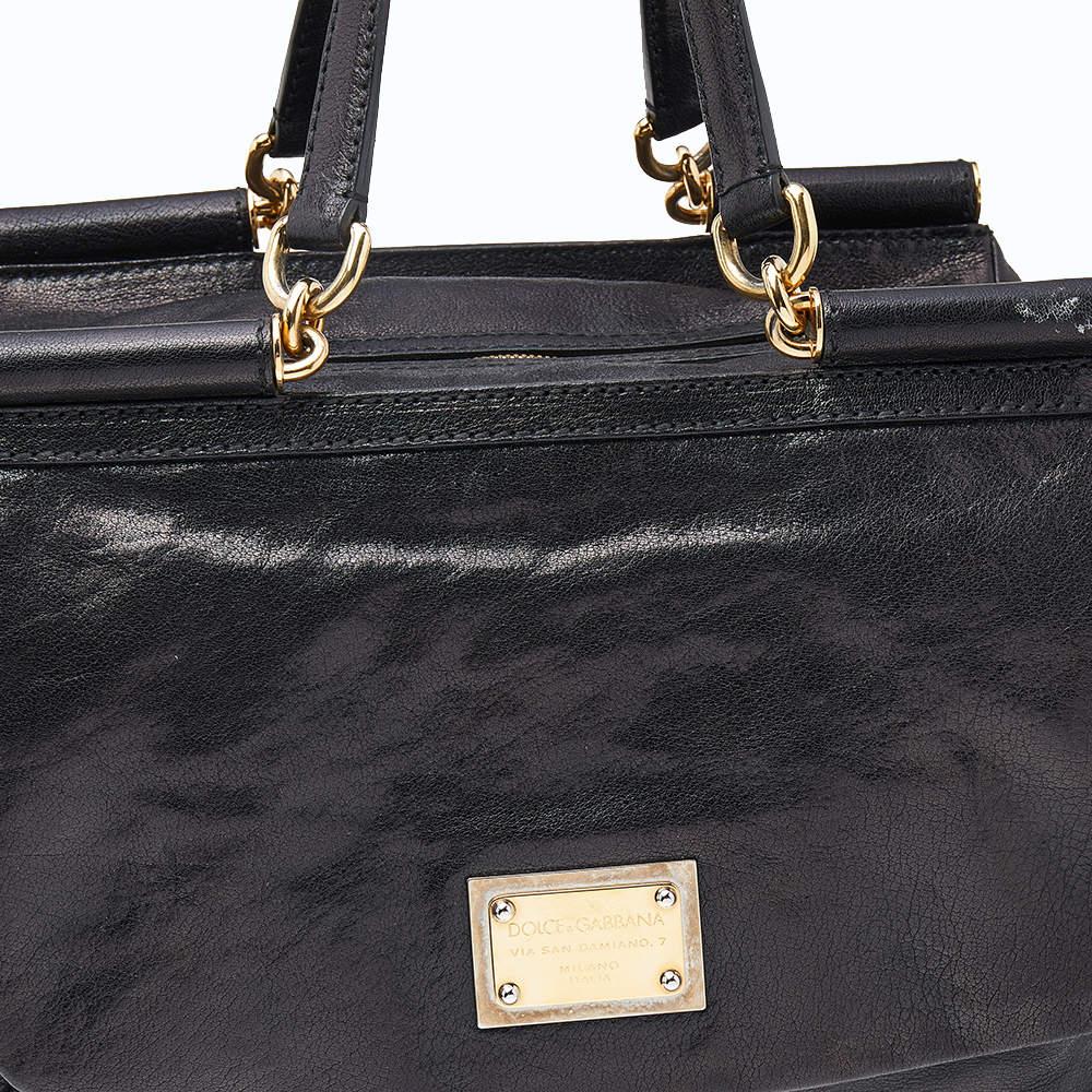 Dolce & Gabbana Black Leather Large New Miss Sicily Top Handle Bag 6