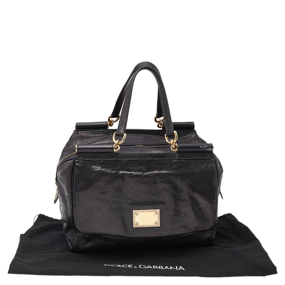 Dolce & Gabbana Black Leather Large New Miss Sicily Top Handle Bag 8