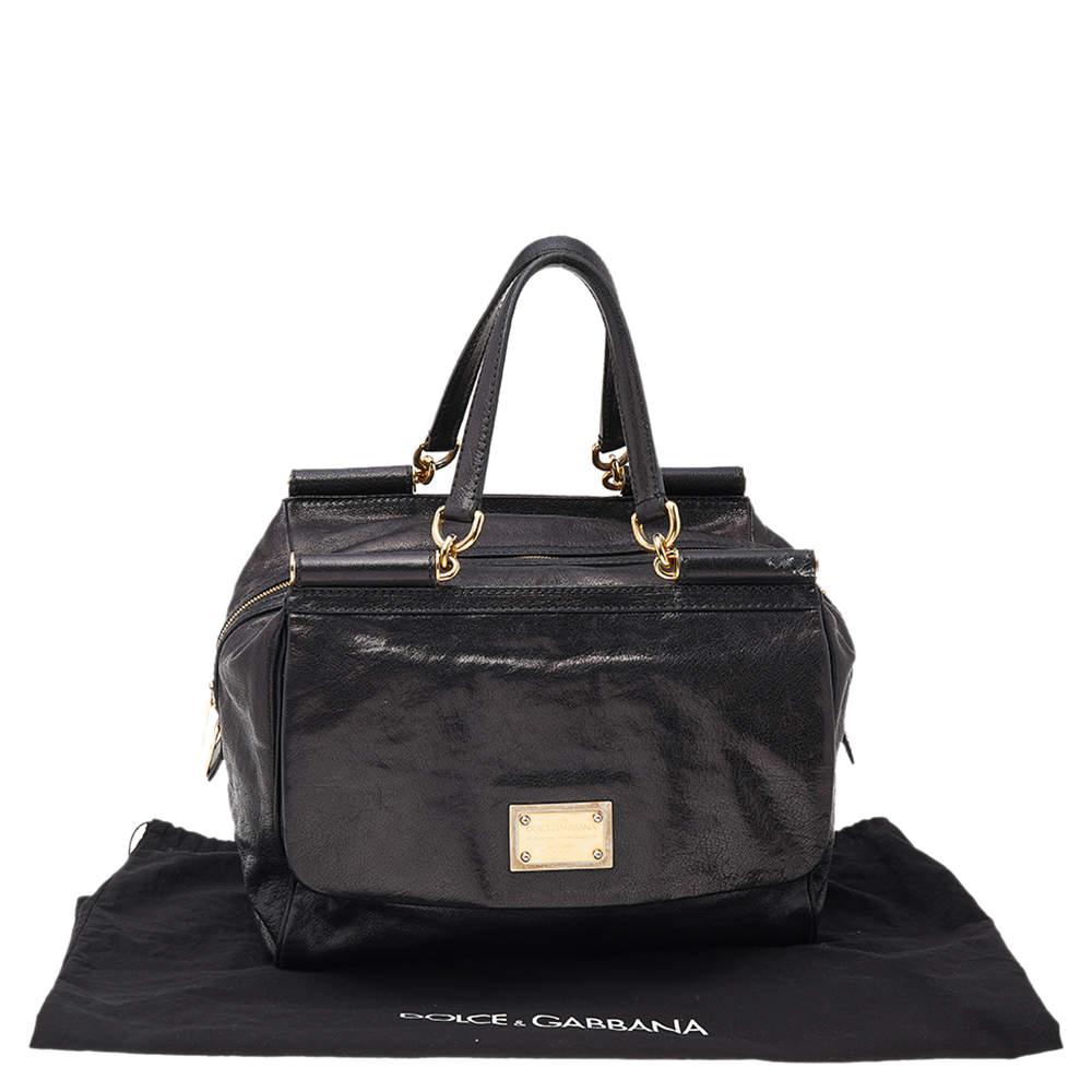 Dolce & Gabbana Black Leather Large New Miss Sicily Top Handle Bag 9