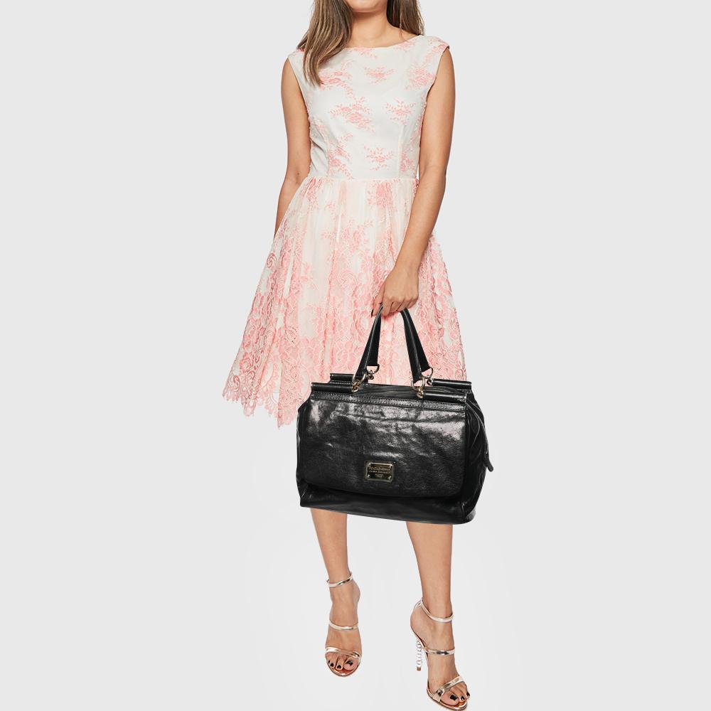 Nero Dolce & Gabbana Borsa a manico alto in pelle nera New Miss Sicily