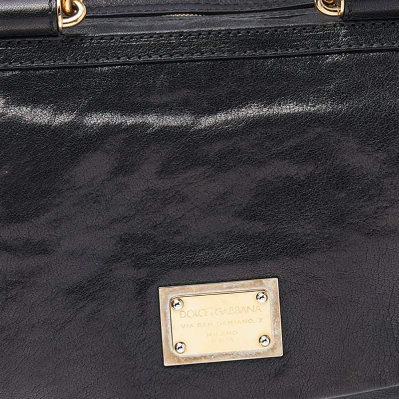 Dolce & Gabbana Black Leather Large New Miss Sicily Top Handle Bag 2