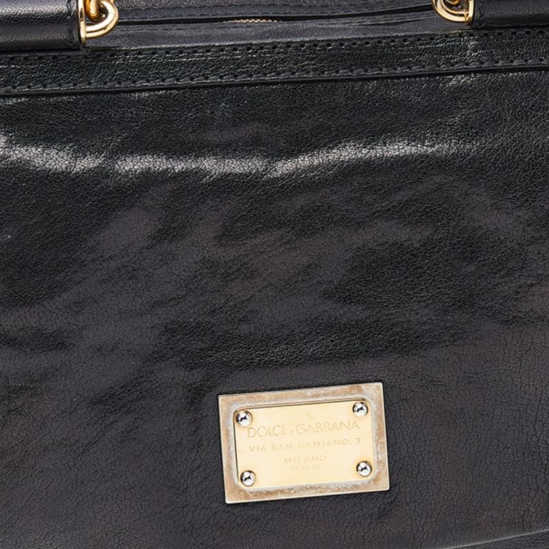 Dolce & Gabbana Black Leather Large New Miss Sicily Top Handle Bag 3