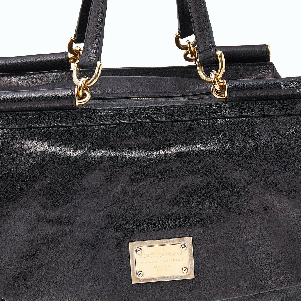 Dolce & Gabbana Black Leather Large New Miss Sicily Top Handle Bag 4