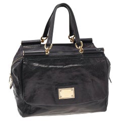 Dolce & Gabbana Borsa a manico alto in pelle nera New Miss Sicily