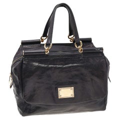 Dolce & Gabbana Black Leather Large New Miss Sicily Top Handle Bag