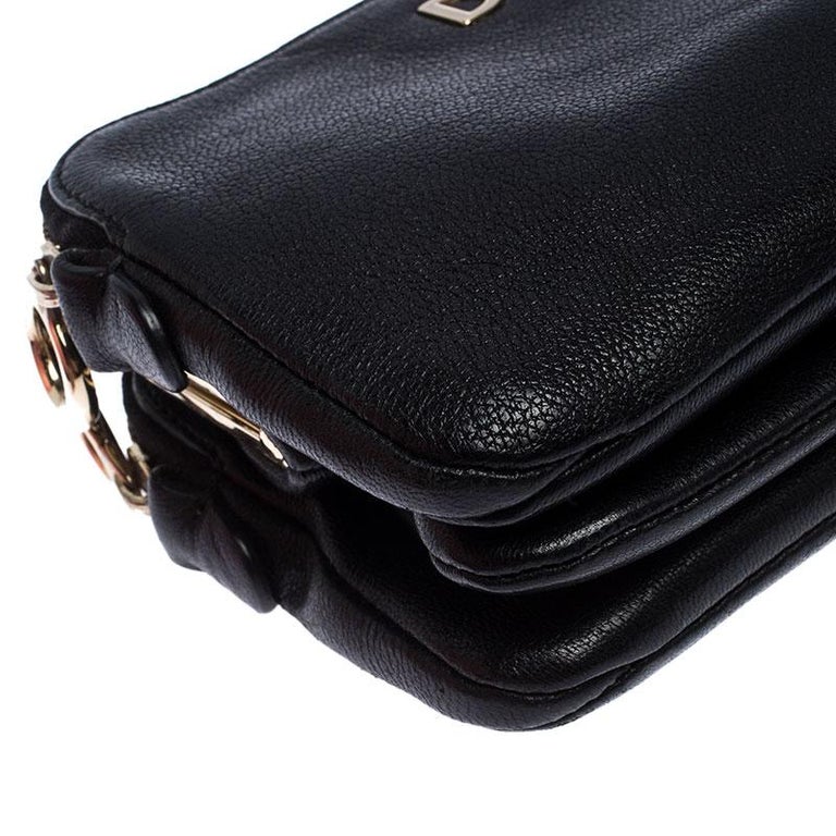 Dolce and Gabbana Black Leather Lily Twist Kiss Lock Small Clutch For Sale  at 1stDibs