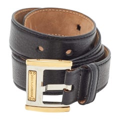 Dolce 
Gabbana Black Leather Logo Buckle Belt 85CM