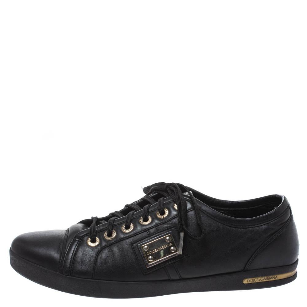 Dolce & Gabbana Black Leather Logo Plaque Sneakers Size 41 1