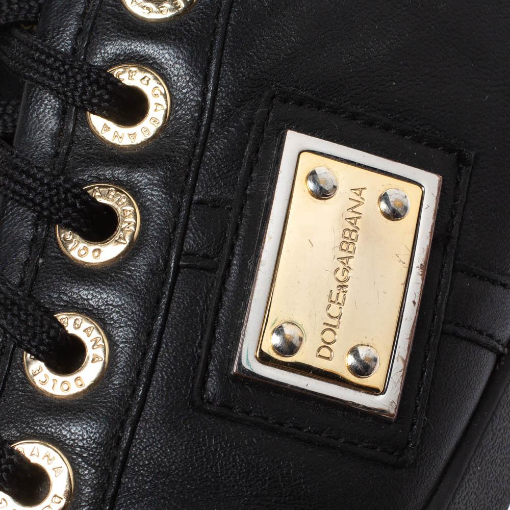 Dolce & Gabbana Black Leather Logo Plaque Sneakers Size 41 2