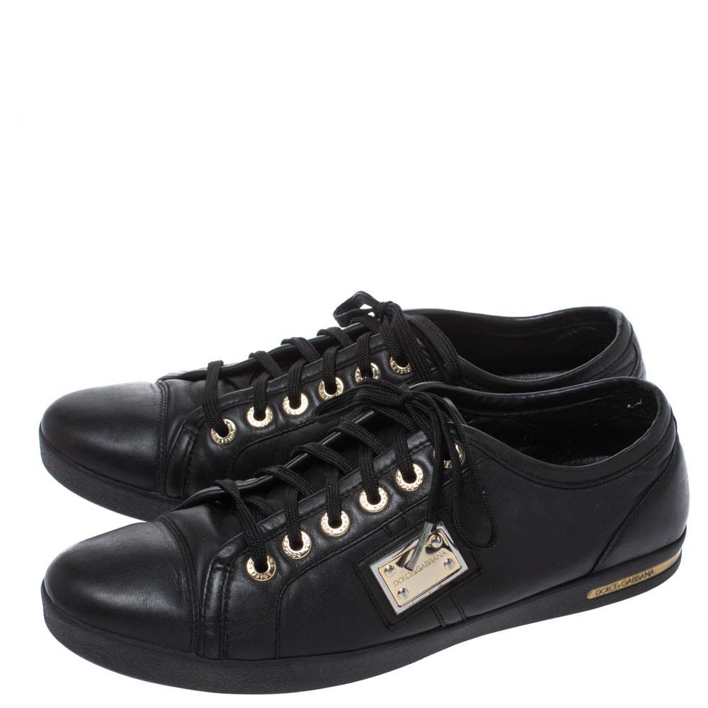 Dolce & Gabbana Black Leather Logo Plaque Sneakers Size 41 4