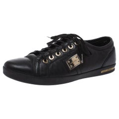 Dolce & Gabbana Black Leather Logo Plaque Sneakers Size 41