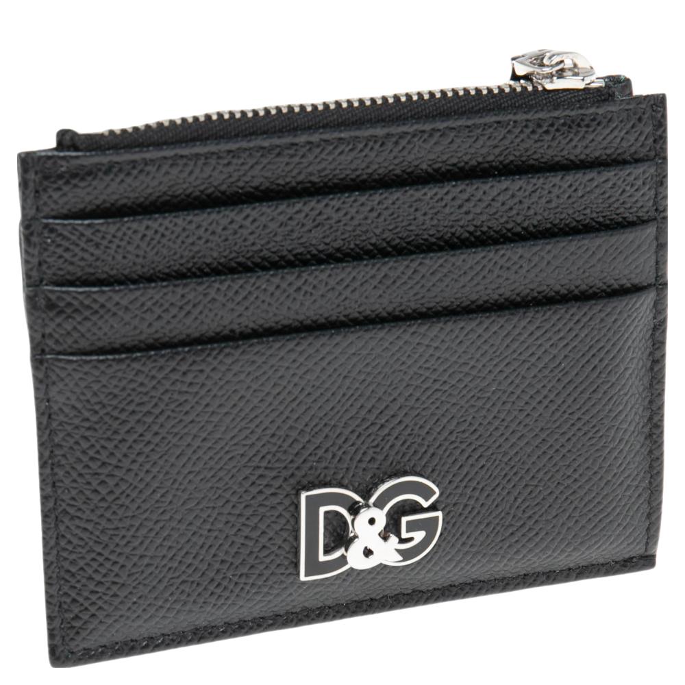 Dolce & Gabbana Black Leather Logo Zip Card Holder 1