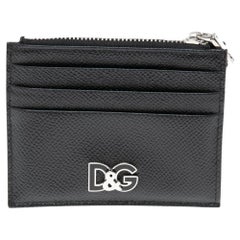Dolce & Gabbana Black Leather Logo Zip Card Holder
