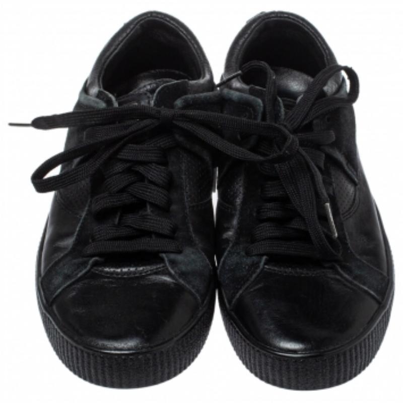 Men's Dolce & Gabbana Black Leather Low Top Sneakers Size 39 For Sale