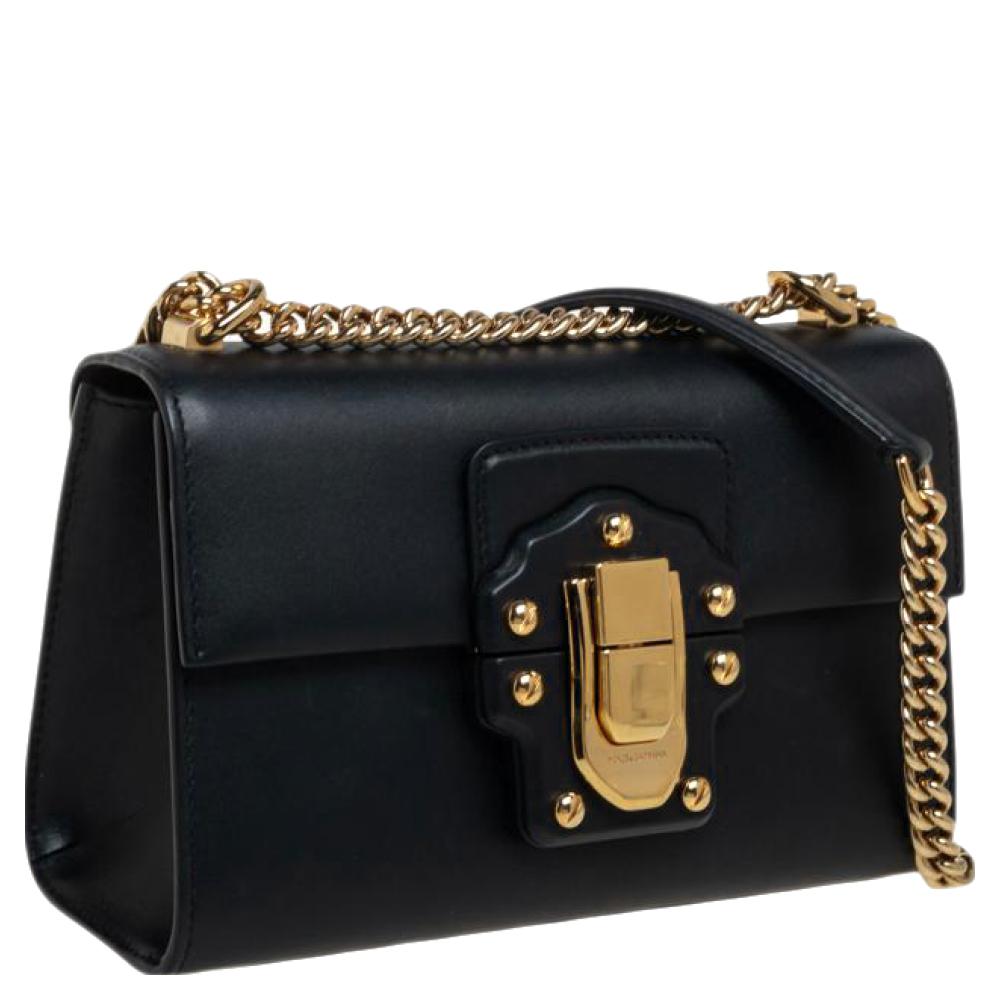 Women's Dolce & Gabbana Black Leather Lucia Chain Shoulder Bag