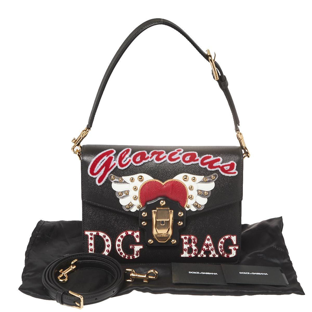 Dolce & Gabbana Black Leather Lucia Embellished Shoulder Bag 8