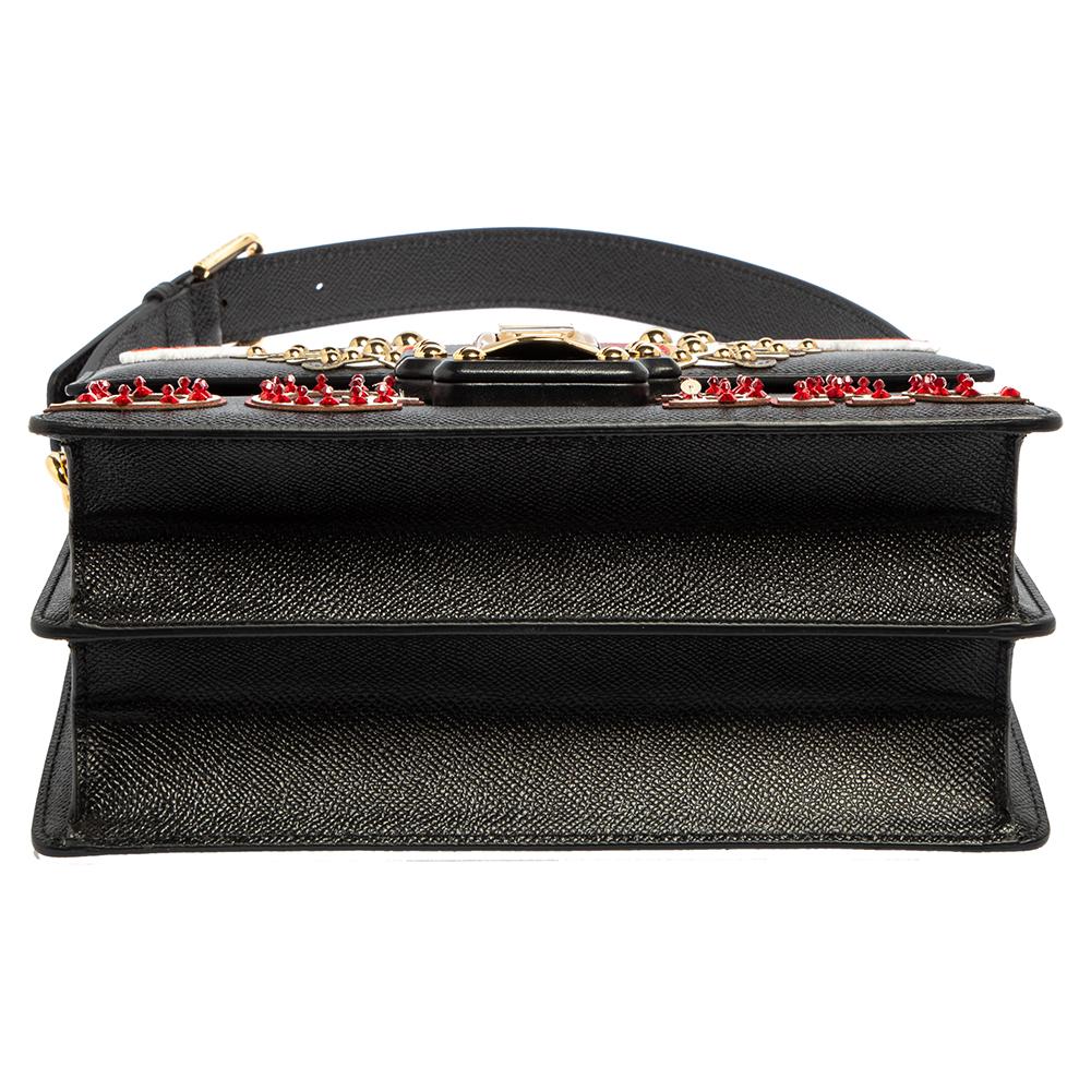 Dolce & Gabbana Black Leather Lucia Embellished Shoulder Bag In Excellent Condition In Dubai, Al Qouz 2