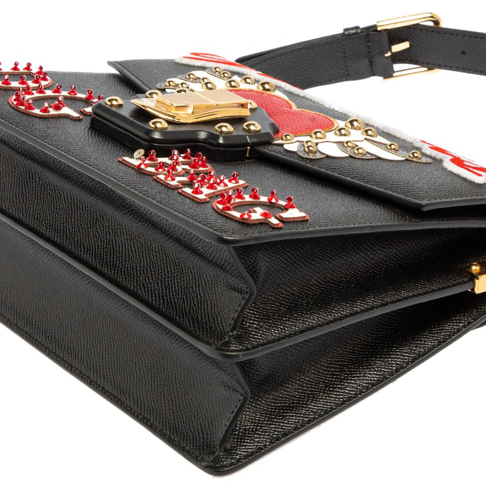 Women's Dolce & Gabbana Black Leather Lucia Embellished Shoulder Bag