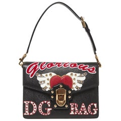 Dolce & Gabbana Black Leather Lucia Embellished Shoulder Bag