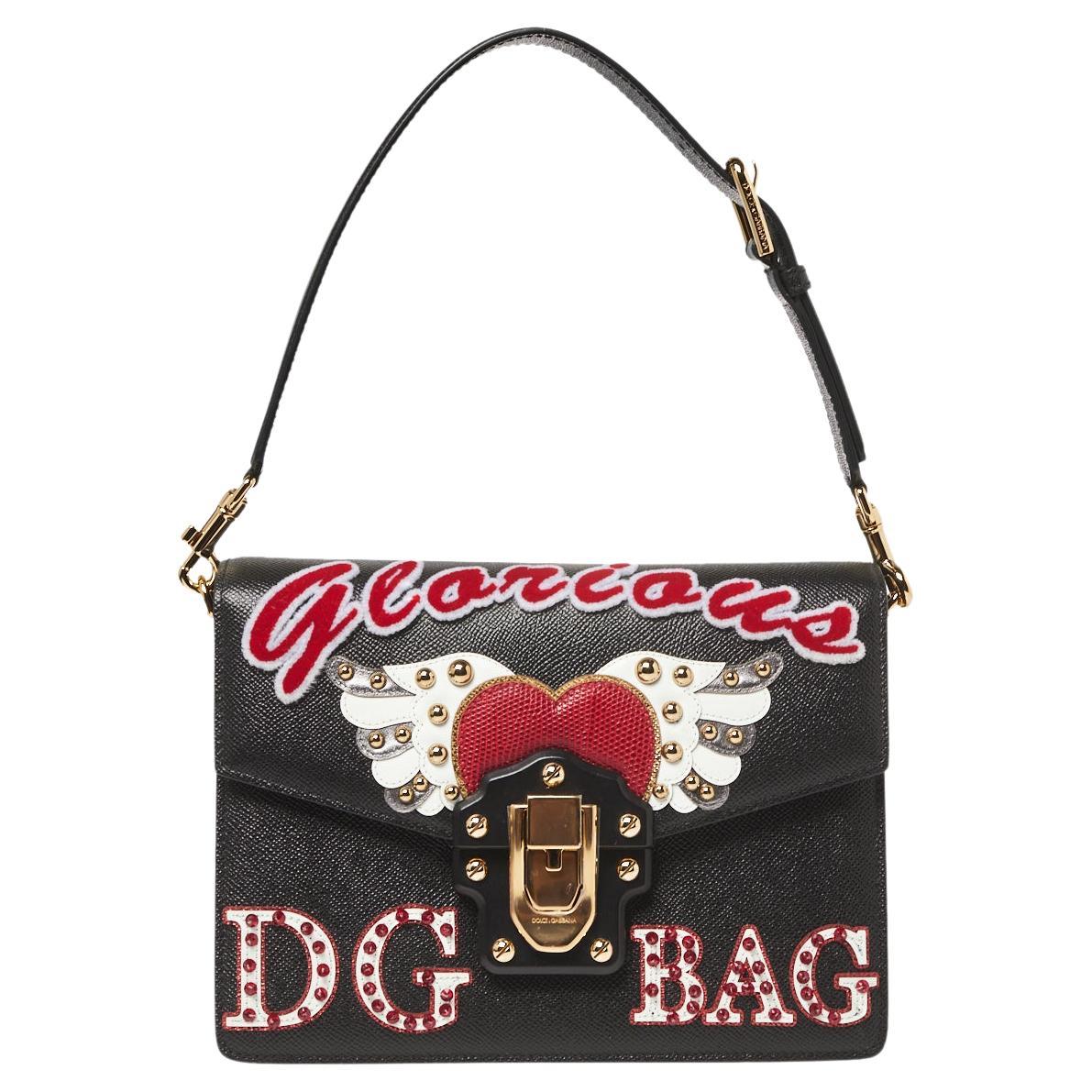 Dolce & Gabbana Black Leather Lucia Embellished Shoulder Bag