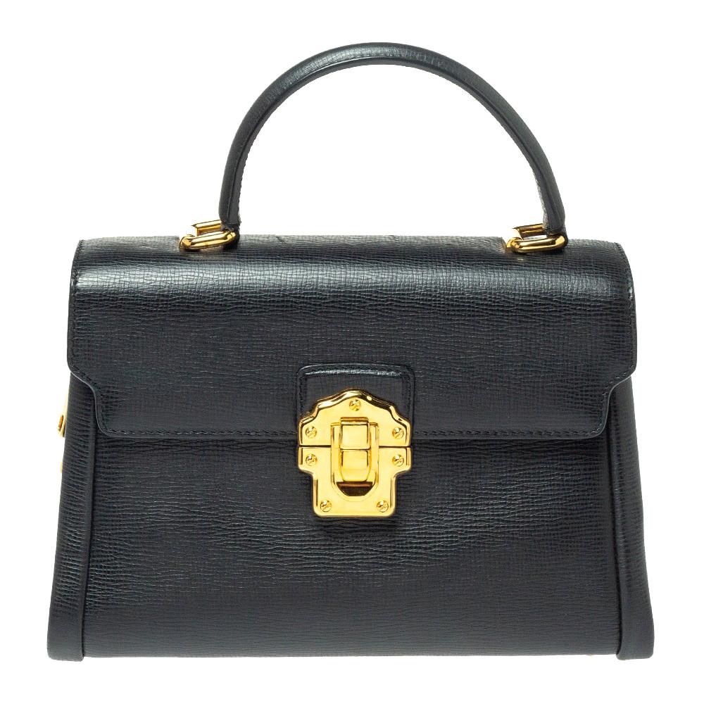Dolce & Gabbana Black Leather Lucia Top Handle Bag
