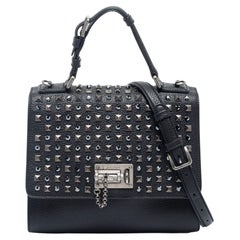 Dolce & Gabbana Black Leather Medium Miss Monica Studded Top Handle Bag