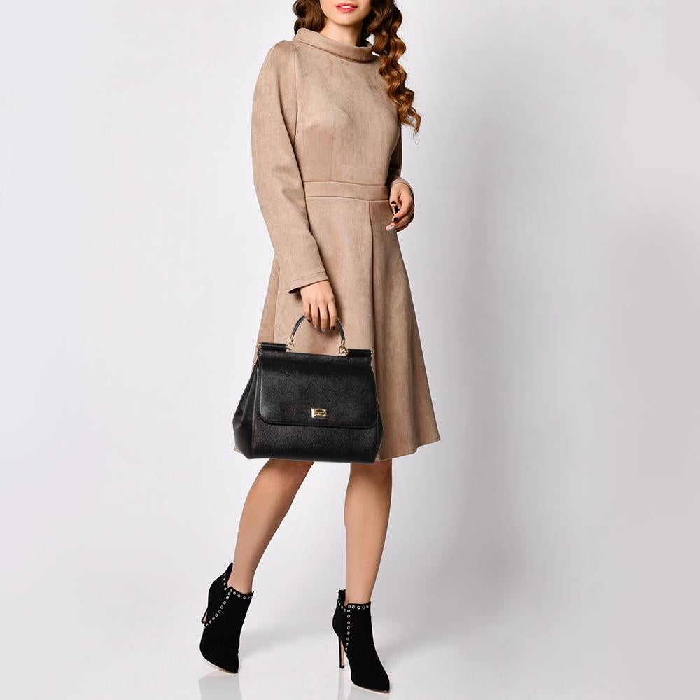 Dolce & Gabbana Black Leather Medium Miss Sicily Bag In Excellent Condition In Dubai, Al Qouz 2