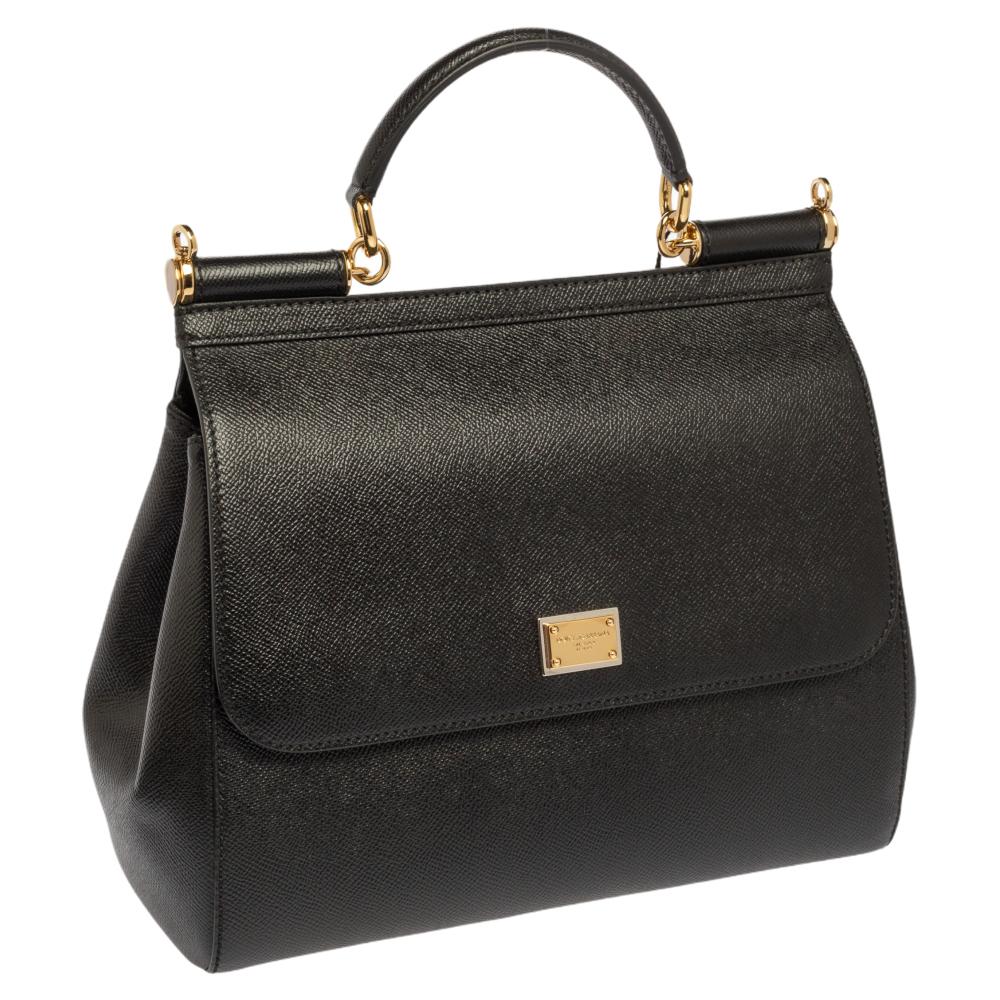 Women's Dolce & Gabbana Black Leather Medium Miss Sicily Bag