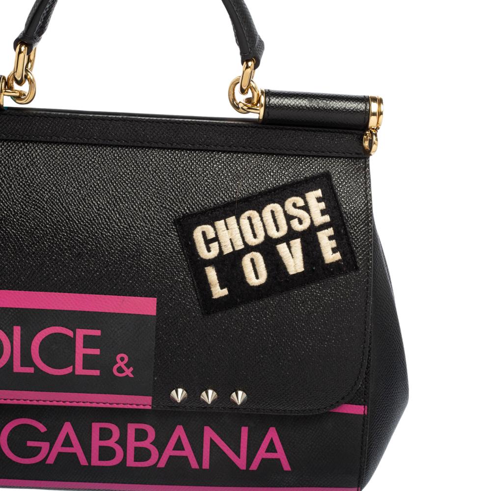 Dolce & Gabbana Black Leather Medium Miss Sicily Choose Love Top Handle Bag 6