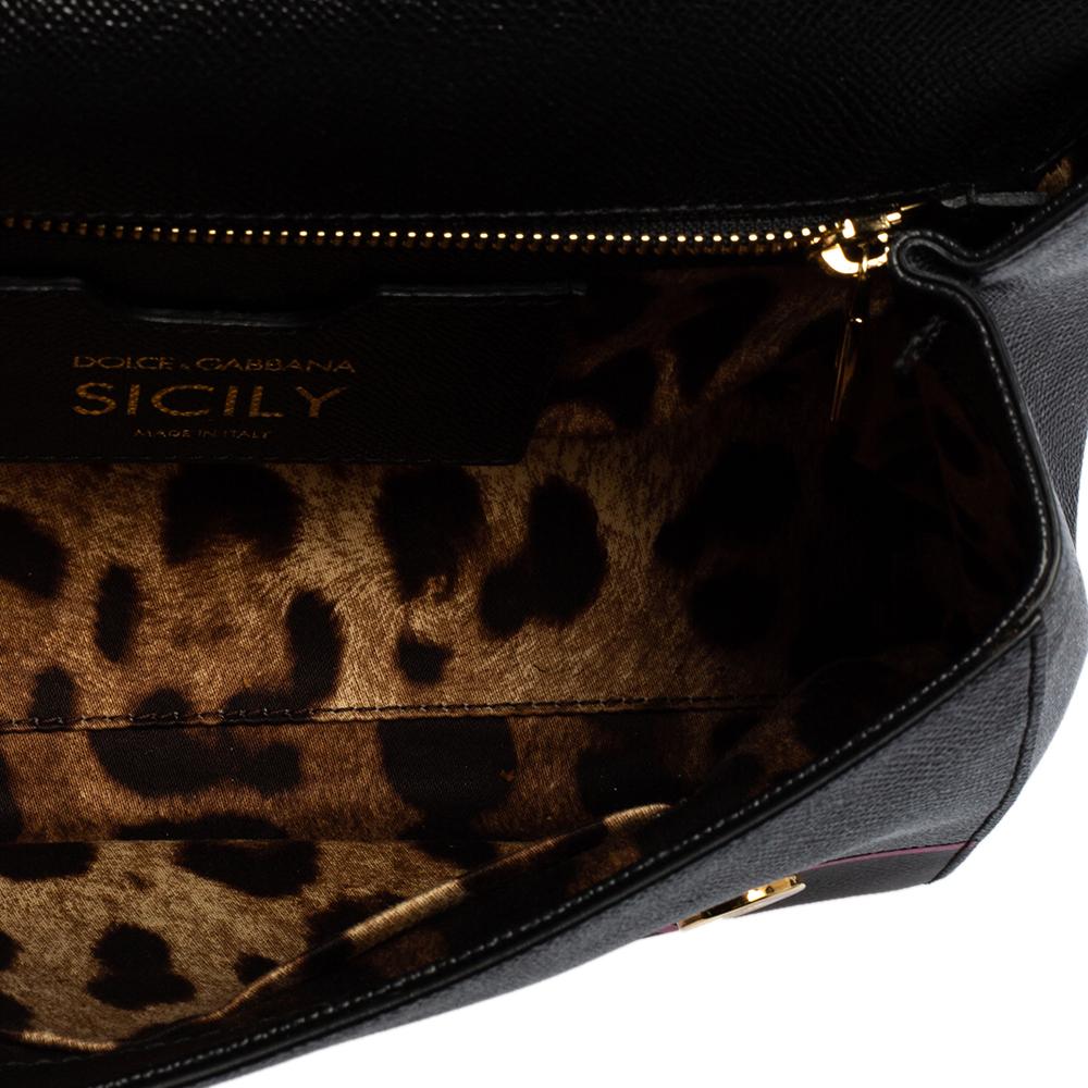 Women's Dolce & Gabbana Black Leather Medium Miss Sicily Choose Love Top Handle Bag