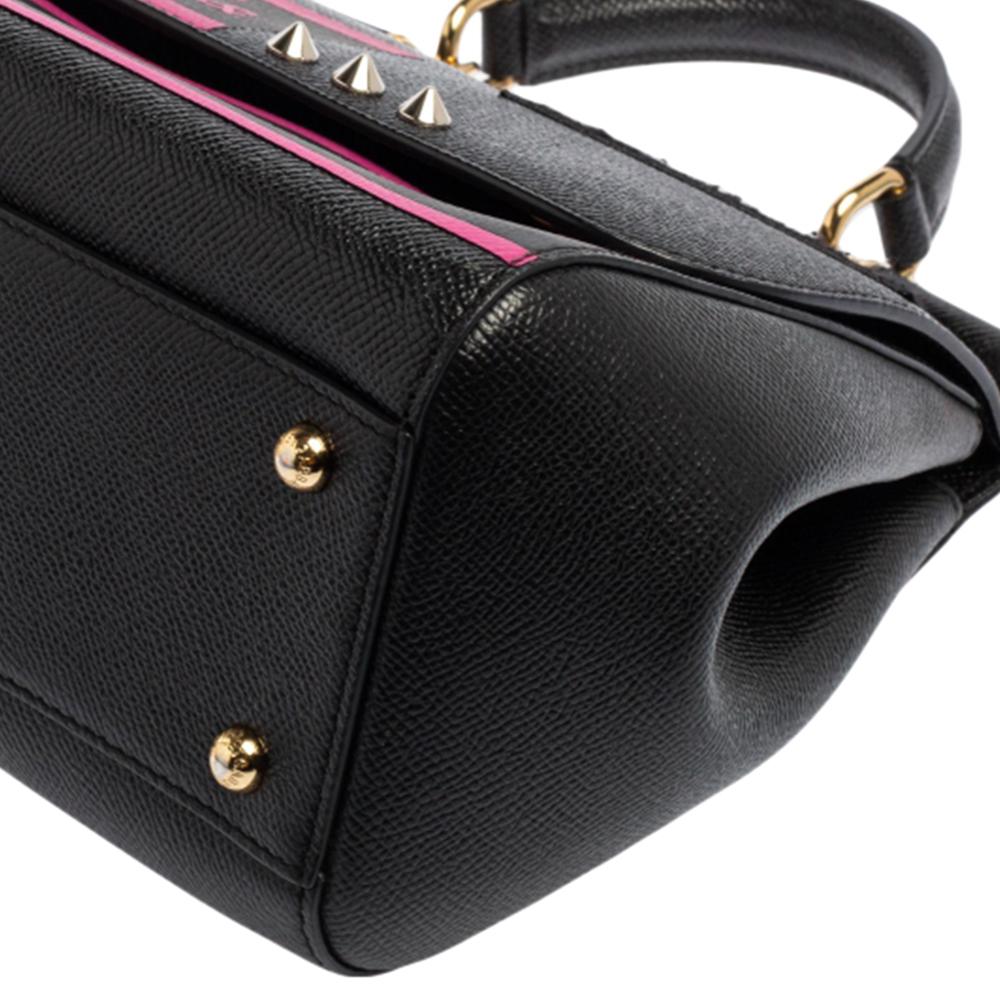 Dolce & Gabbana Black Leather Medium Miss Sicily Choose Love Top Handle Bag 2