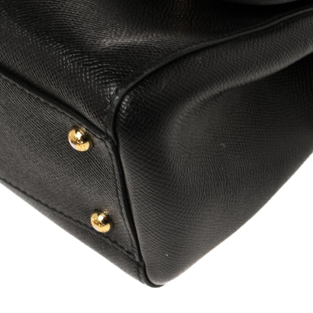 Dolce & Gabbana Black Leather Medium Miss Sicily Top Handle Bag 5