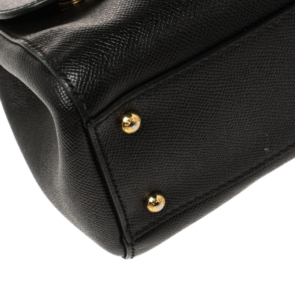 Dolce & Gabbana Black Leather Medium Miss Sicily Top Handle Bag 7