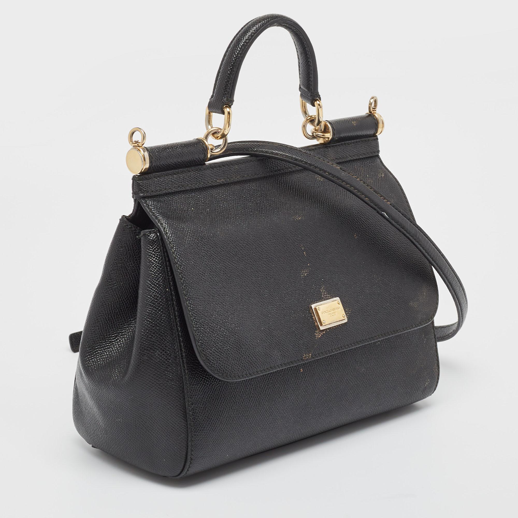 Dolce & Gabbana Black Leather Medium Miss Sicily Top Handle Bag 9