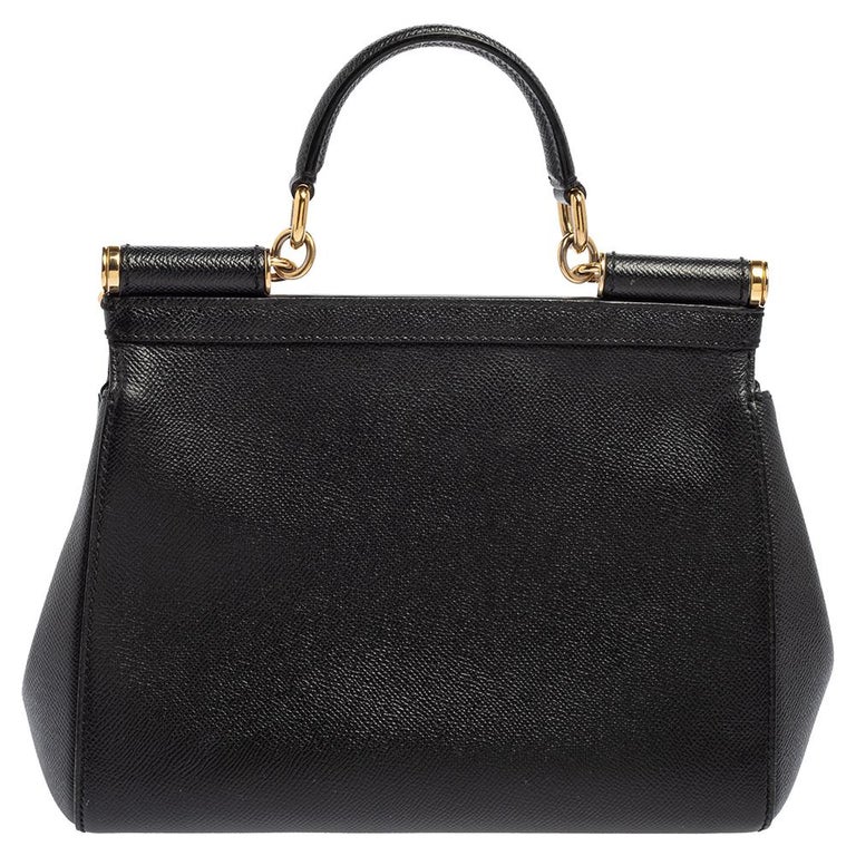 Dolce and Gabbana Black Leather Medium Miss Sicily Top Handle Bag For ...