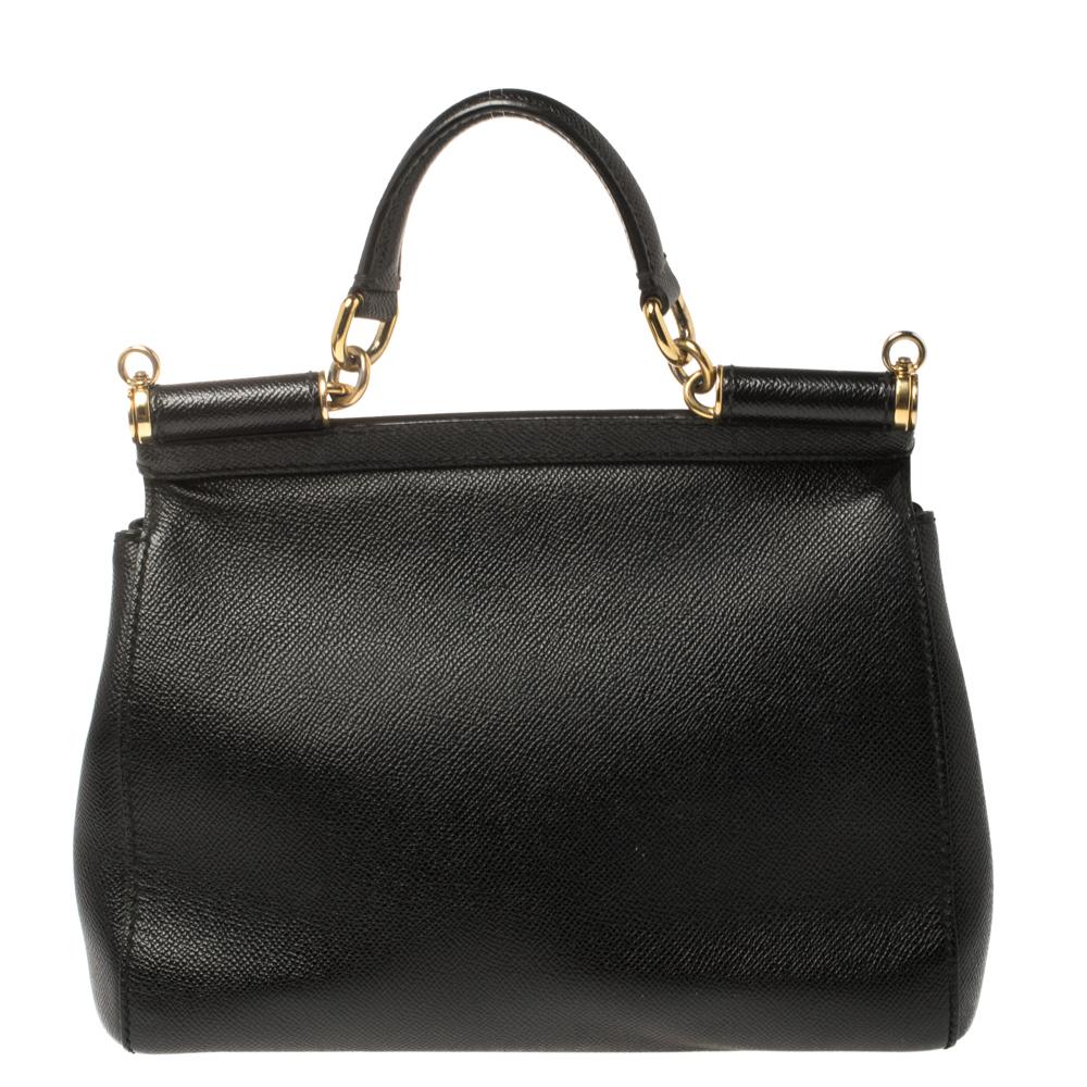 Dolce & Gabbana Black Leather Medium Miss Sicily Top Handle Bag In Good Condition In Dubai, Al Qouz 2