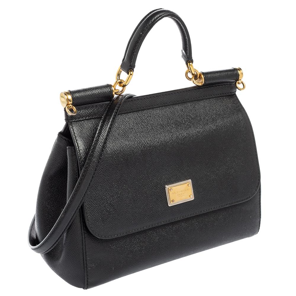 Women's Dolce & Gabbana Black Leather Medium Miss Sicily Top Handle Bag