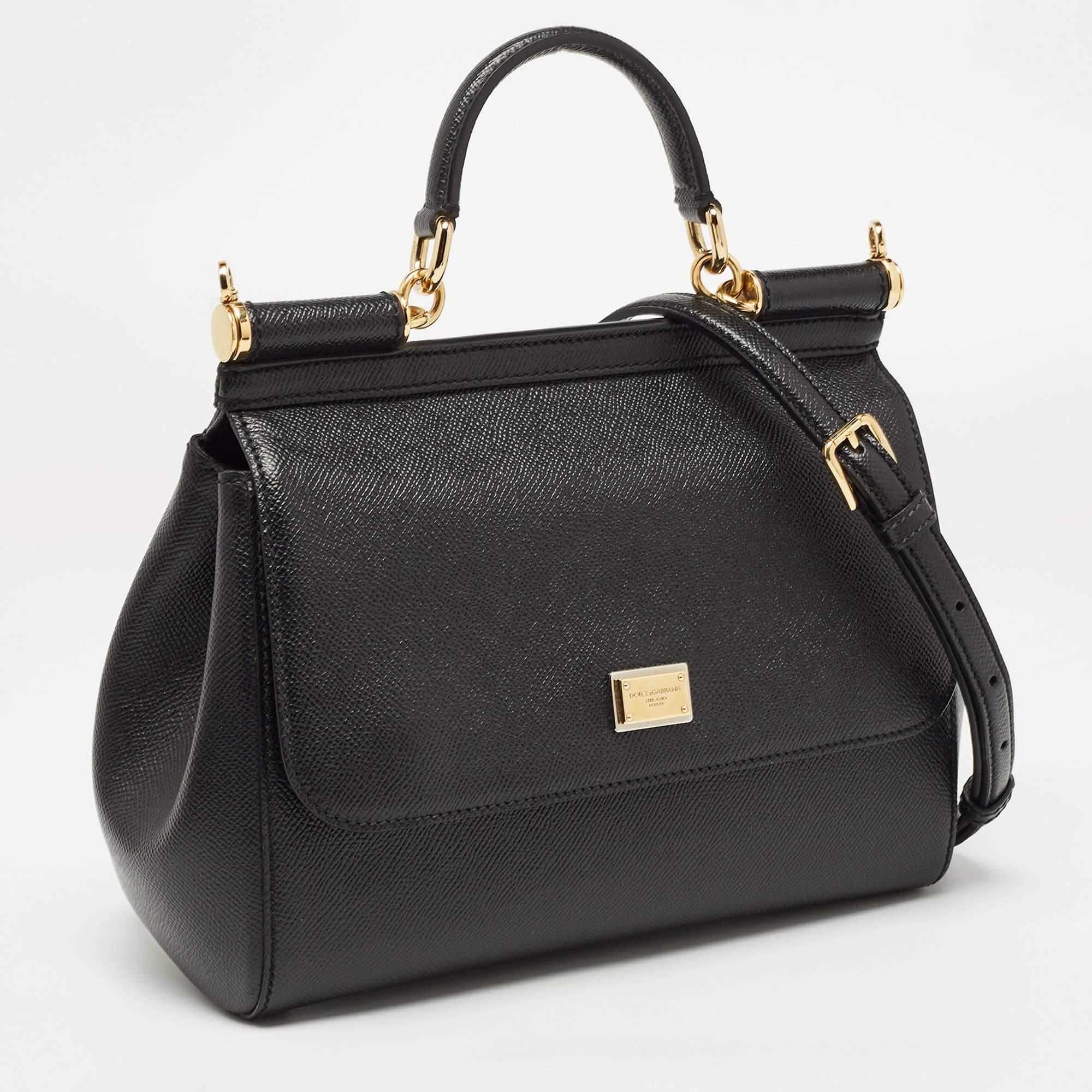 Women's Dolce & Gabbana Black Leather Medium Miss Sicily Top Handle Bag