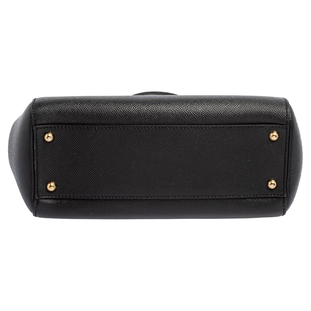 Dolce and Gabbana Black Leather Medium Miss Sicily Top Handle Bag at ...
