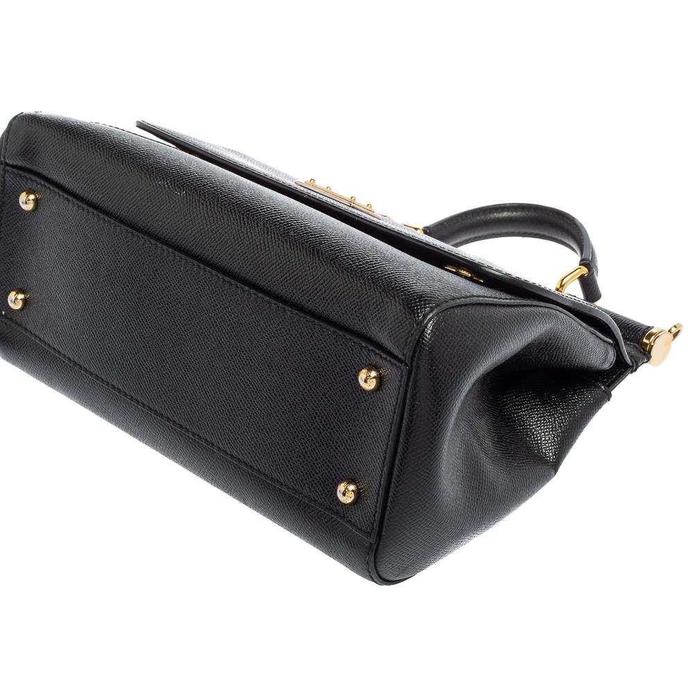 Dolce & Gabbana Black Leather Medium Miss Sicily Top Handle Bag 2