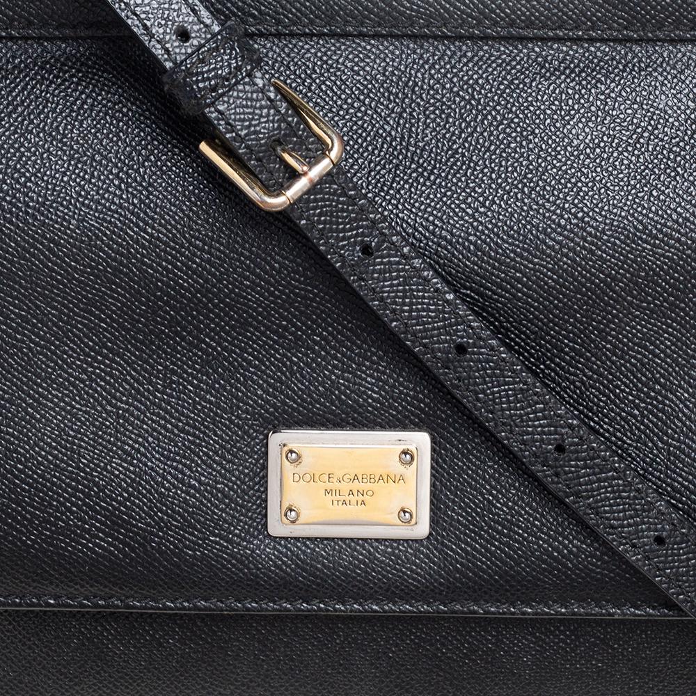 Dolce & Gabbana Black Leather Medium Miss Sicily Top Handle Bag 4