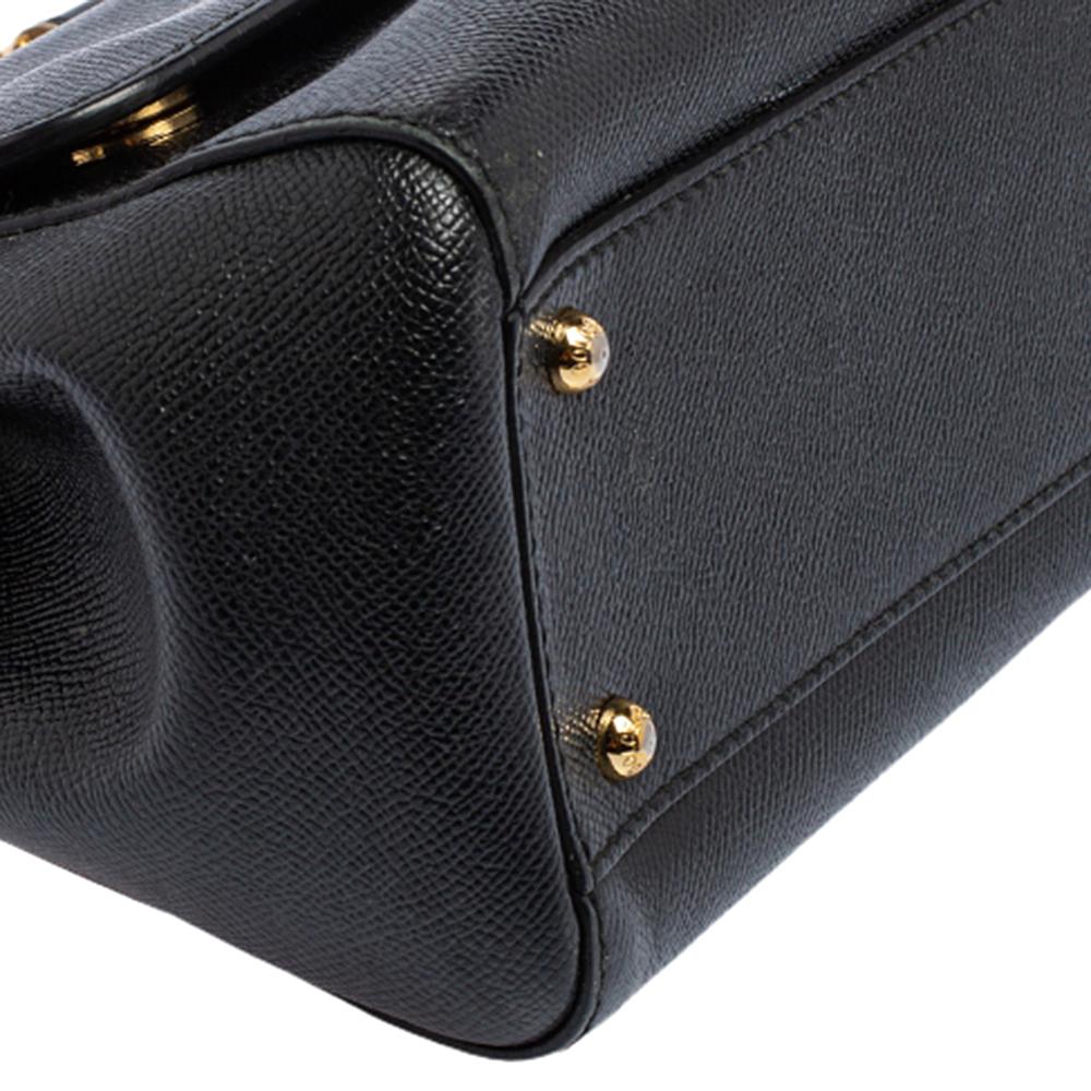 Dolce & Gabbana Black Leather Medium Miss Sicily Top Handle Bag 5