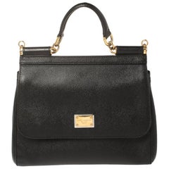 Dolce & Gabbana Black Leather Medium Miss Sicily Top Handle Bag