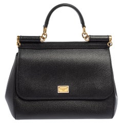 Dolce & Gabbana Schwarze Ledertasche Medium Miss Sicily Henkeltasche